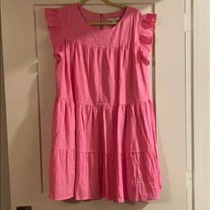 neon pink ruffle dress